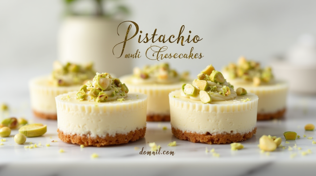 pistachio white chocolate mini cheesecakes