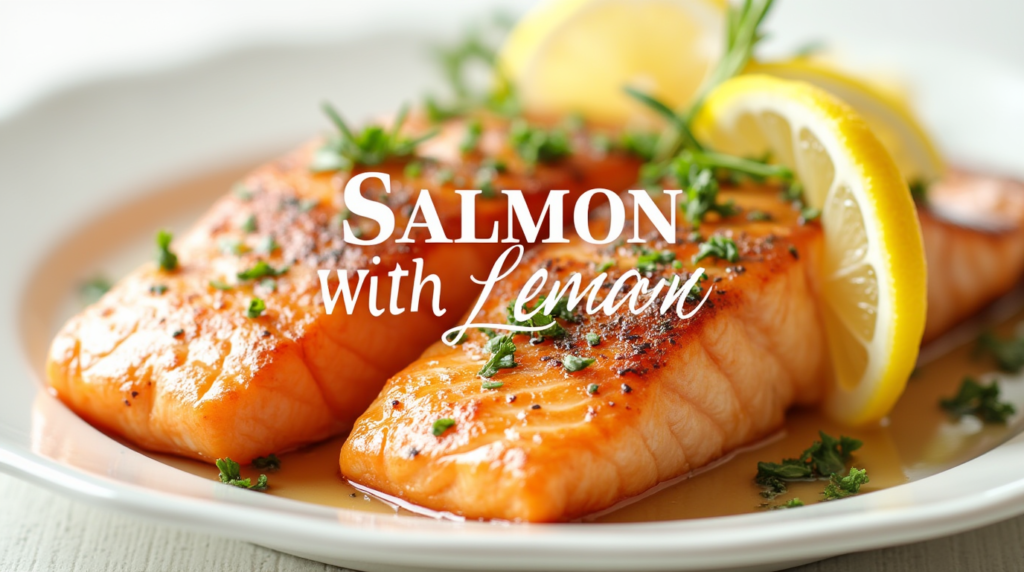 salmon fillet garnished with fresh lemon
