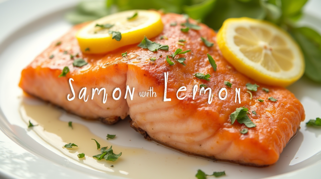 salmon fillet garnished with fresh lemon