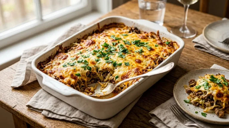Best Cabbage Bake Recipe baked with ground beef, cheddar cheese and tender cabbage.