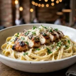 Chicken Alfredo Recipe with creamy homemade Alfredo sauce, juicy grilled chicken, fettuccine pasta, Parmesan cheese, and fresh parsley.