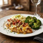 Served Alice Springs Chicken with mashed potatoes and vegetables