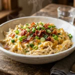 Crack Chicken Recipe served with crispy bacon, cheddar cheese, and green onions